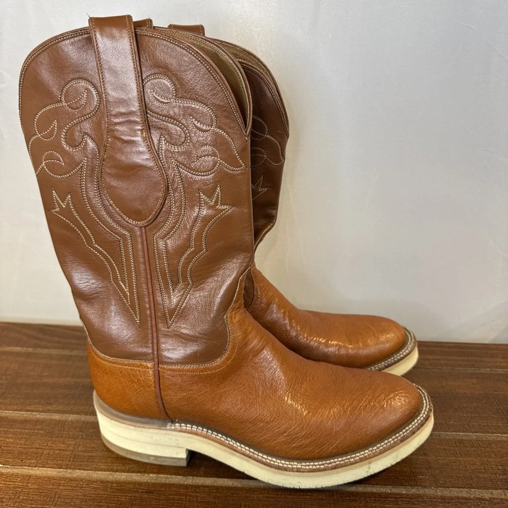Vintage Ammons Western Roper Boots Brown Handcraft Leather Crepe Sole Men's 6.5*